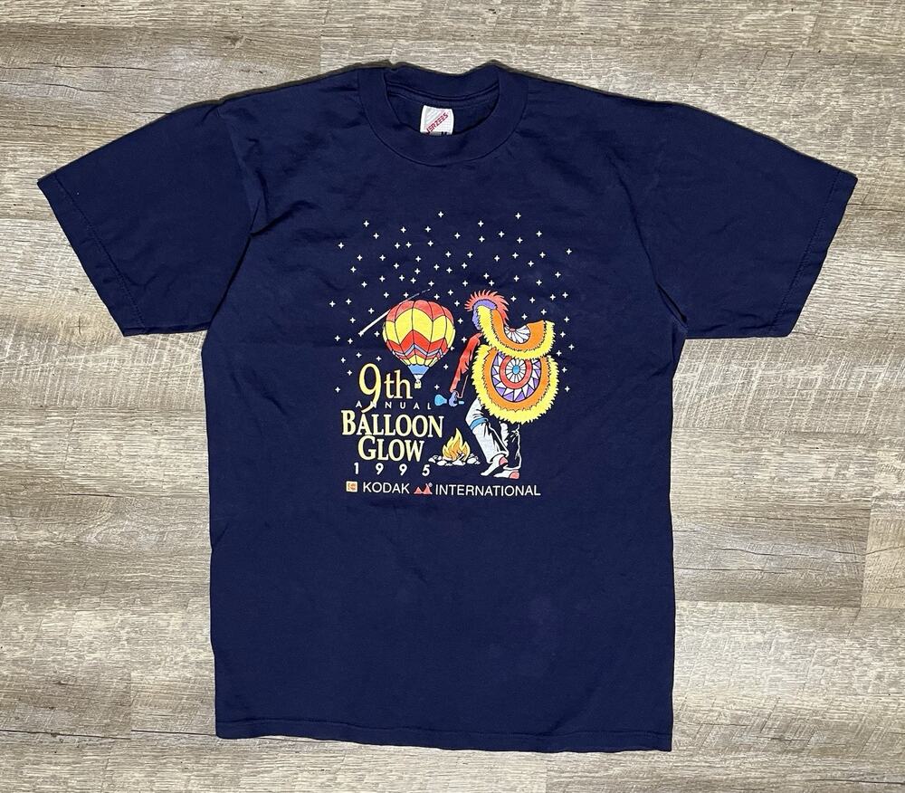 Vintage 1995 Kodak Film Shirt Men's Small Navy Blue Hot Air Balloons Made In USA